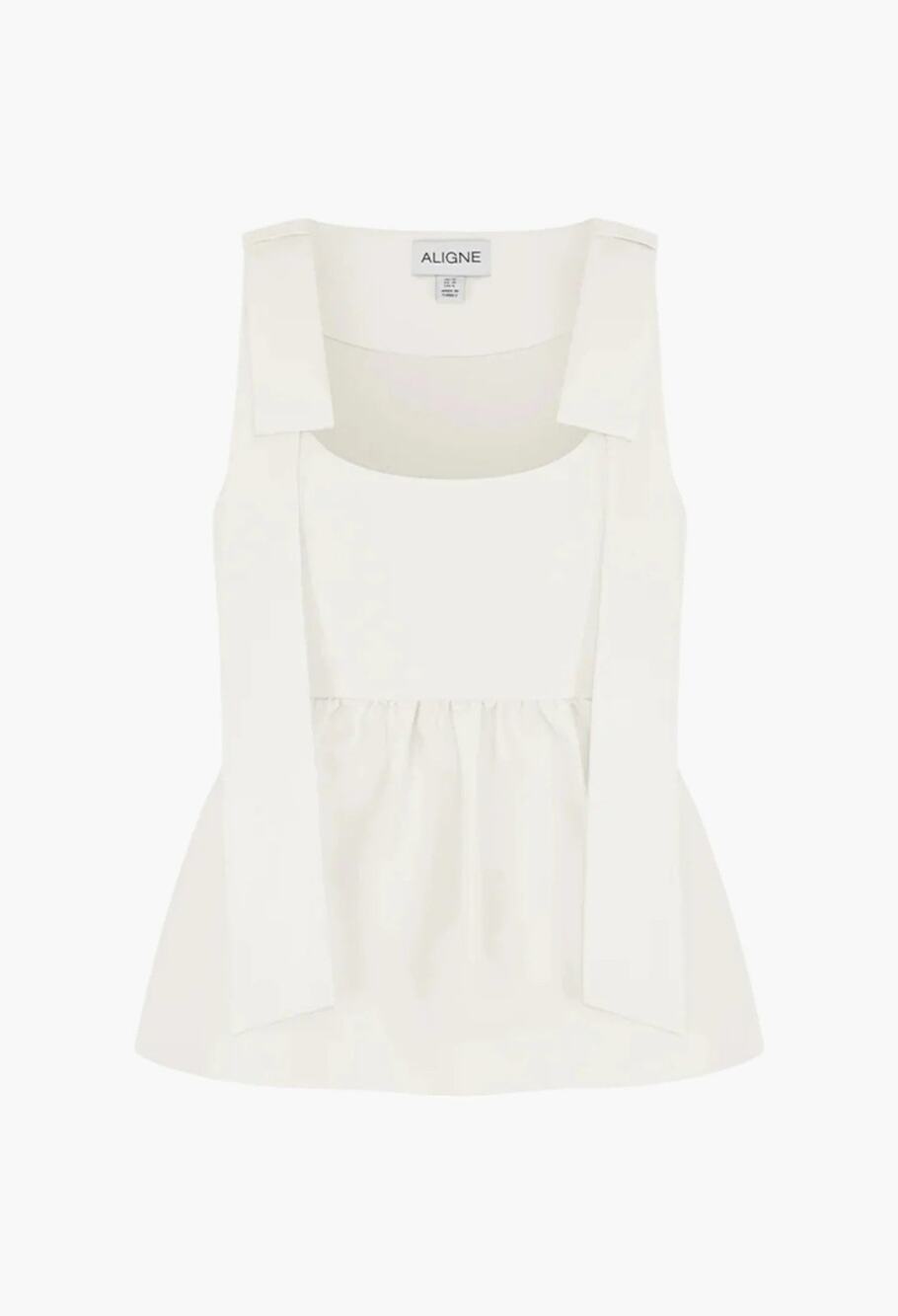 ALIGNE Alina Bow Peplum Satin Top in White - US 2